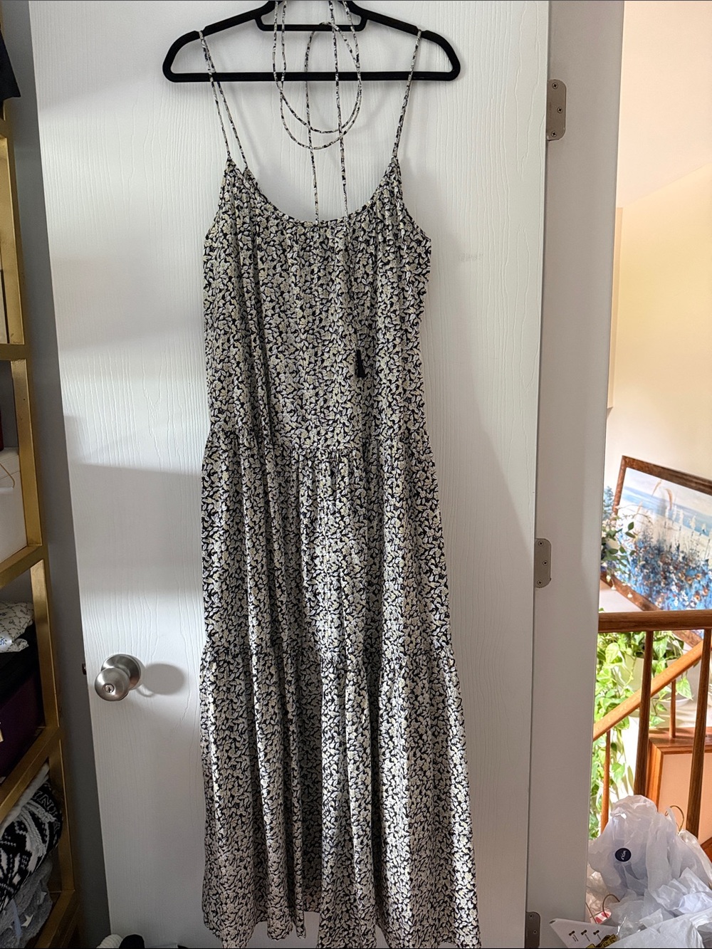 Apiece Apart Black and White Floral Spaghetti Strap Maxi Dress